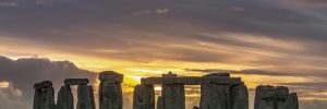Stonehenge at sunrise with dramatic sky